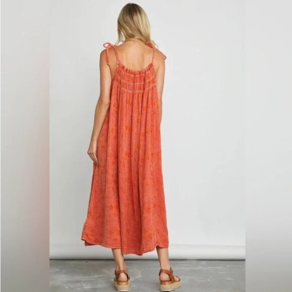 Free People Azure Maxi Dress Gauzy Cotton Ivory Combo Peach Blue Cream Size XL - Picture 14 of 16